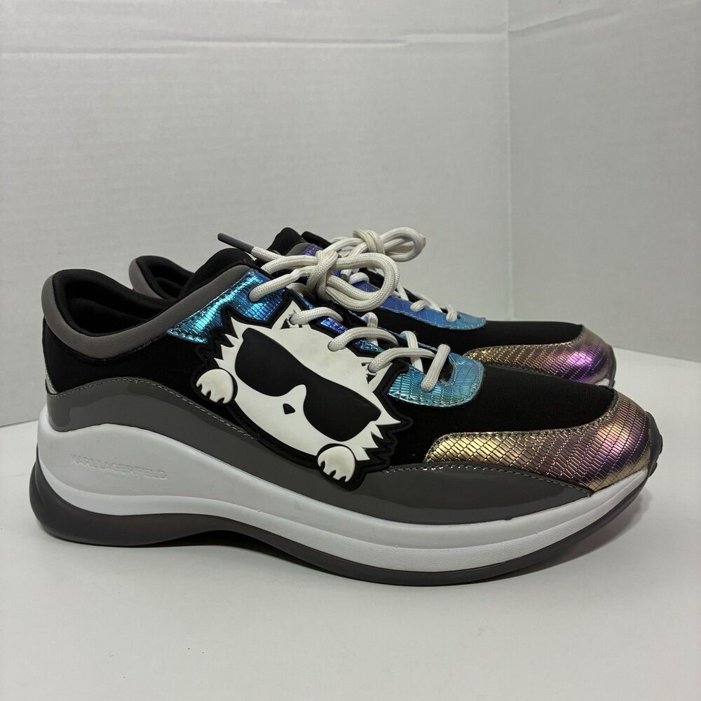 Karl Lagerfeld Paris Coty Choupette Sneakers Women’s 9 Iridescent Black Metallic